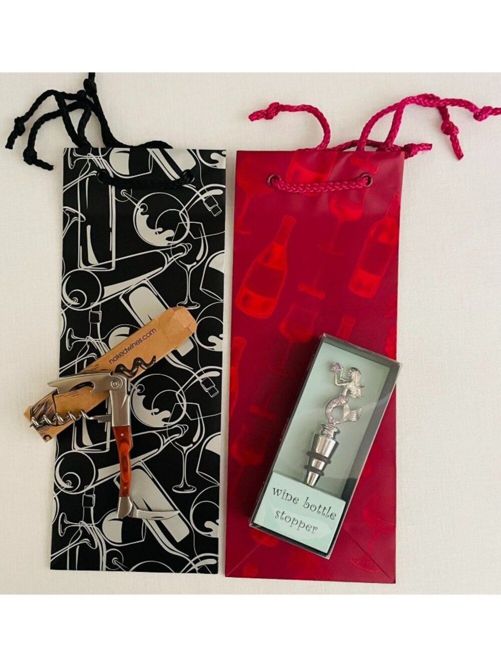 Wine Lover Gift Set Mermaid Wine Stopper Corkscrew 2 Gift Bags New Hostess